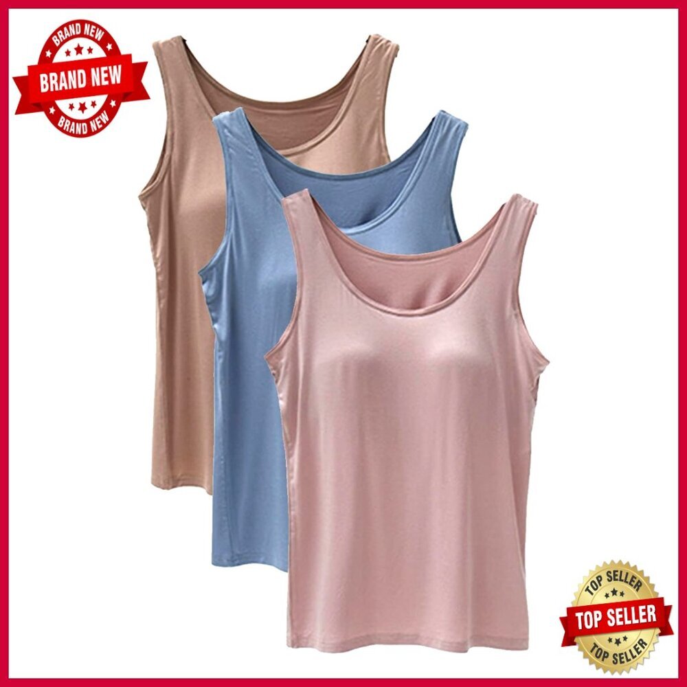 Built-in Bra Tank Top for Women, Casual Yoga Layer Camisole, S-3XL - Picture 1 of 6